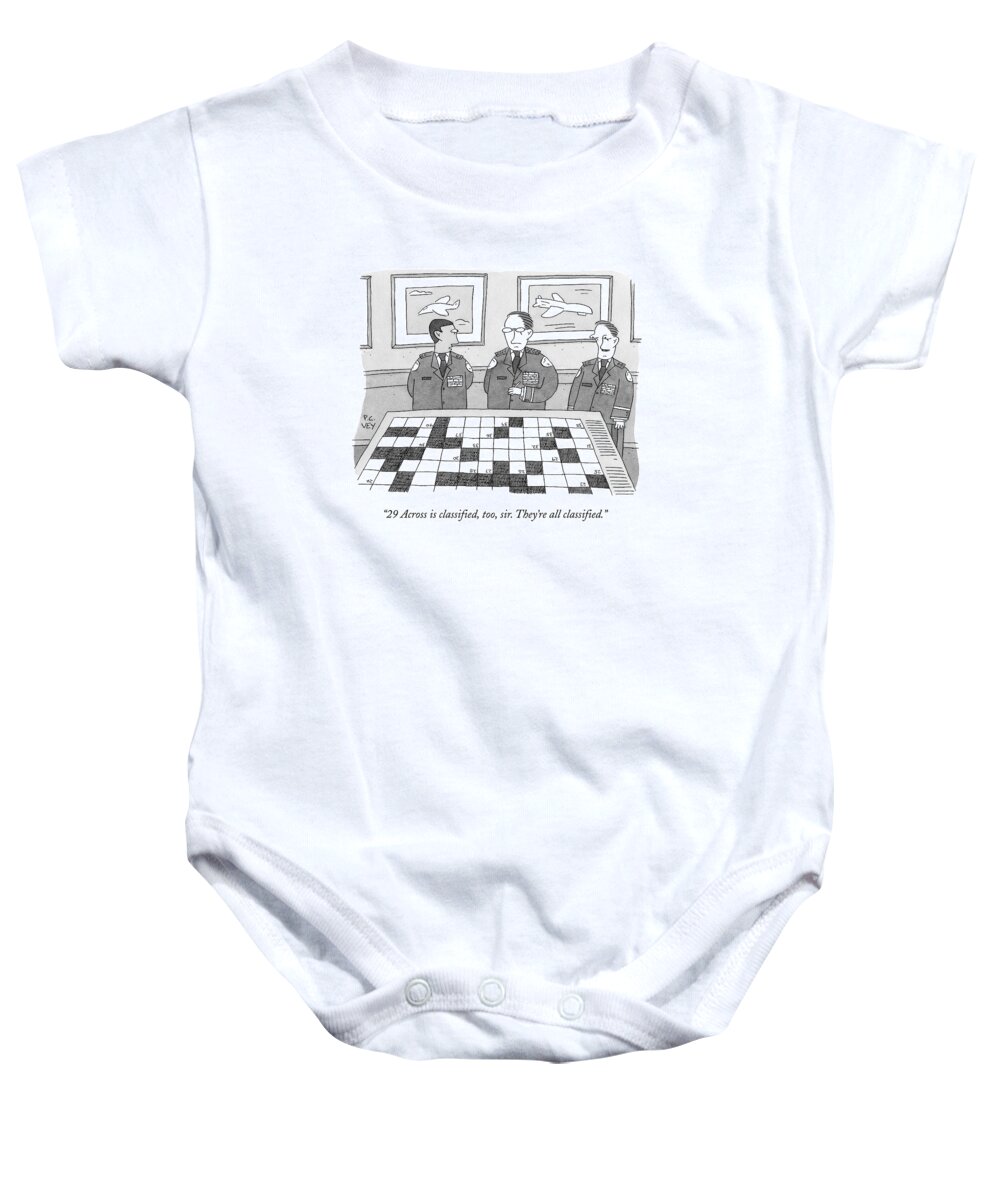 Military Baby Onesie featuring the drawing Three Men In Military Officer Clothes Look by Peter C. Vey