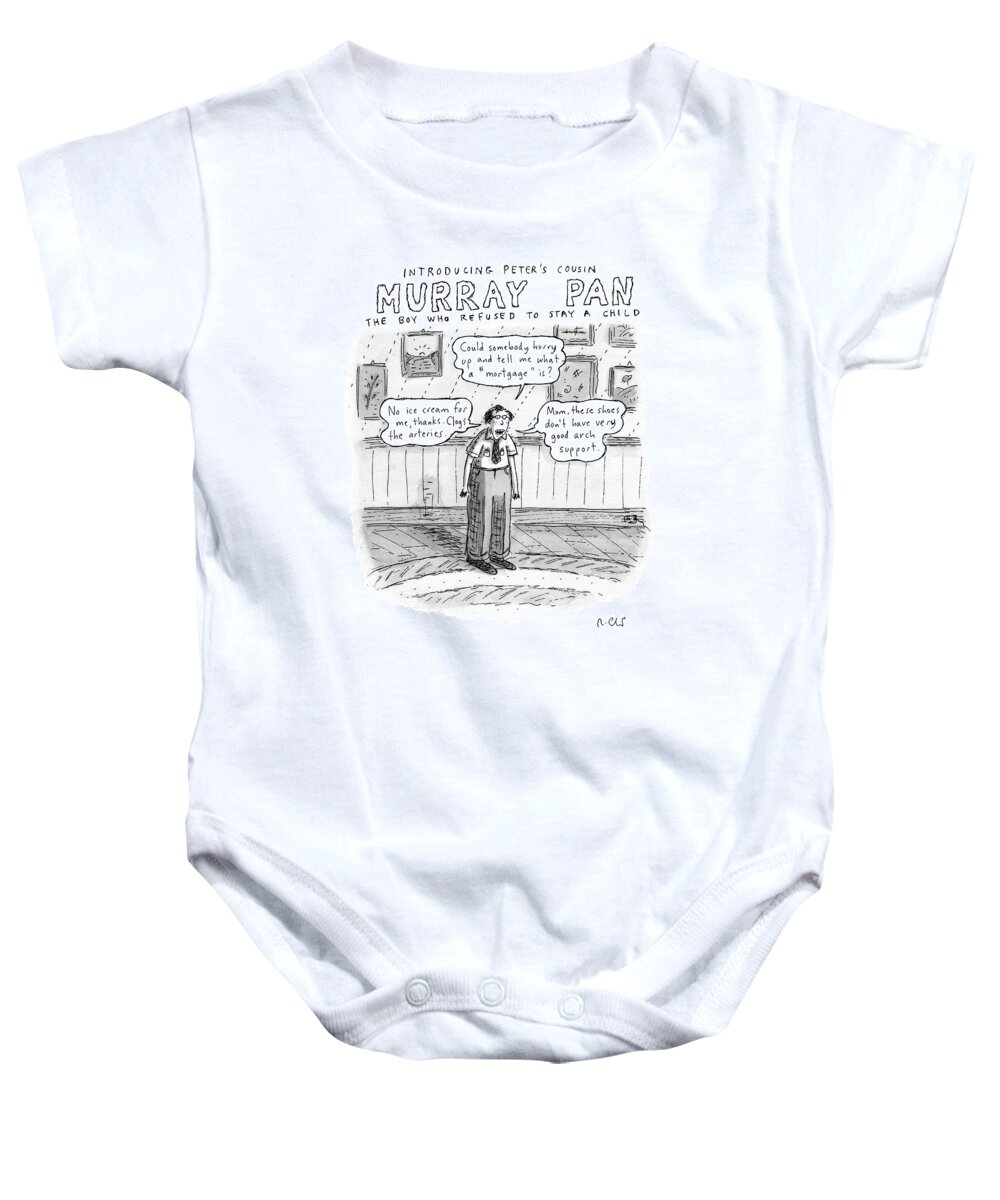 Boys Baby Onesie featuring the drawing Title: Introducing Peter's Cousin by Roz Chast