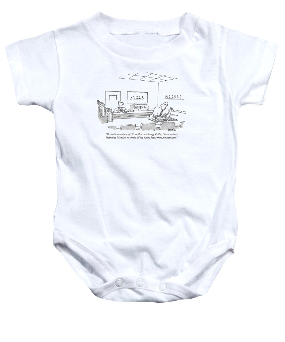 Bars - General Baby Onesie featuring the drawing To Avoid The Tedium Of This Endless Socializing by Jack Ziegler