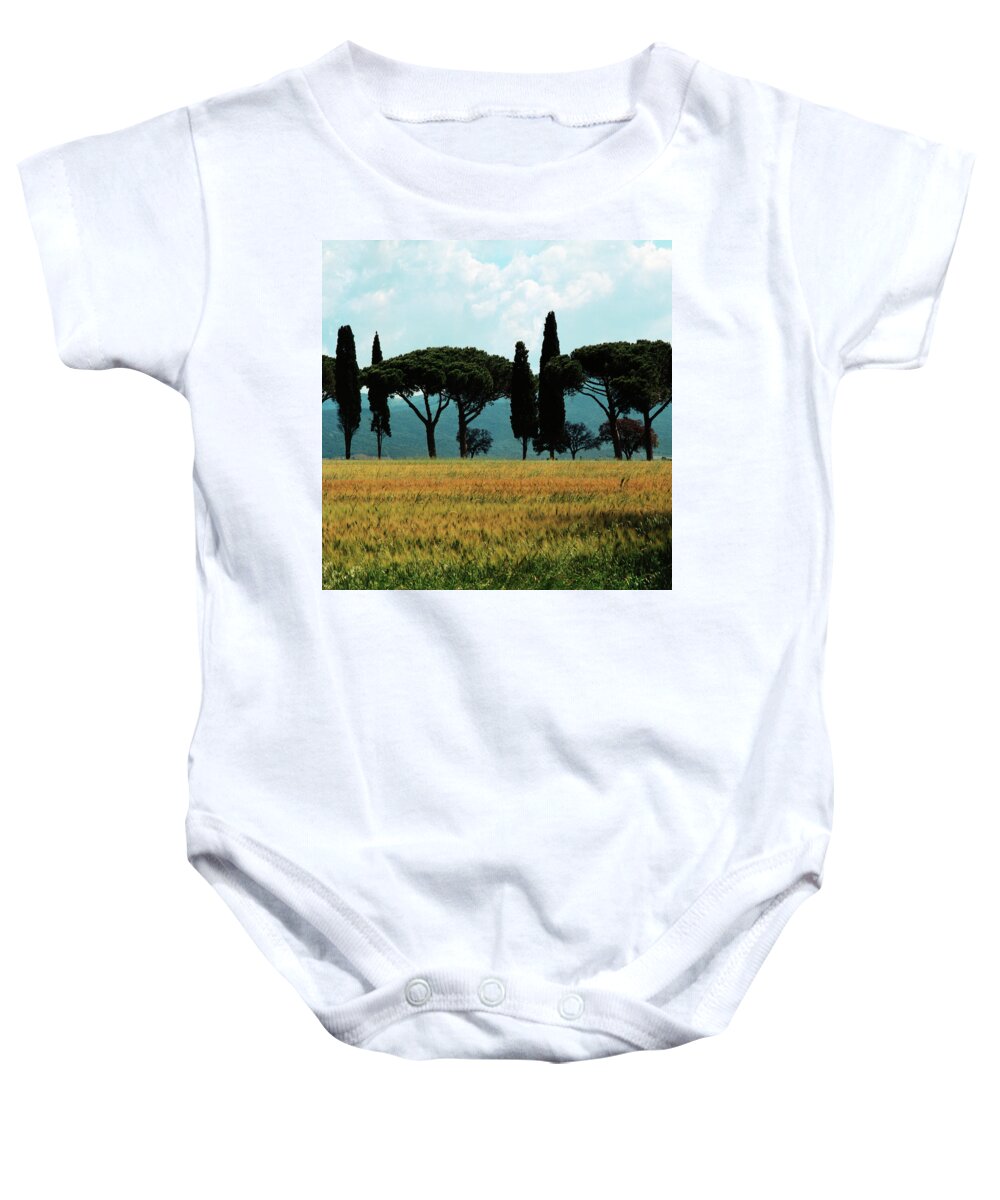Cypress Baby Onesie featuring the photograph Pine and Cypress Alley in Tuscany by Heiko Koehrer-Wagner