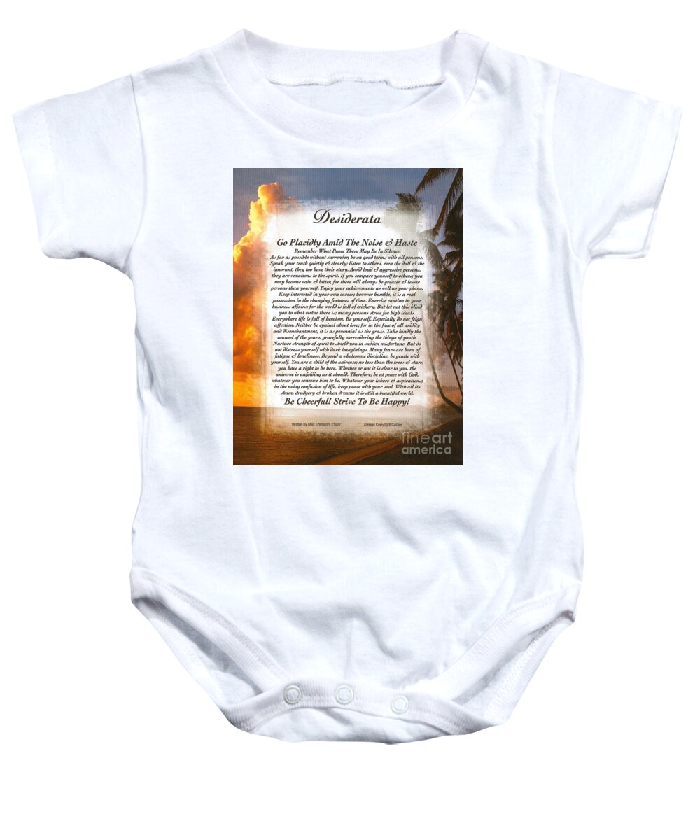 Desiderata Baby Onesie featuring the mixed media Tropical Sunset Desiderata by Desiderata Gallery