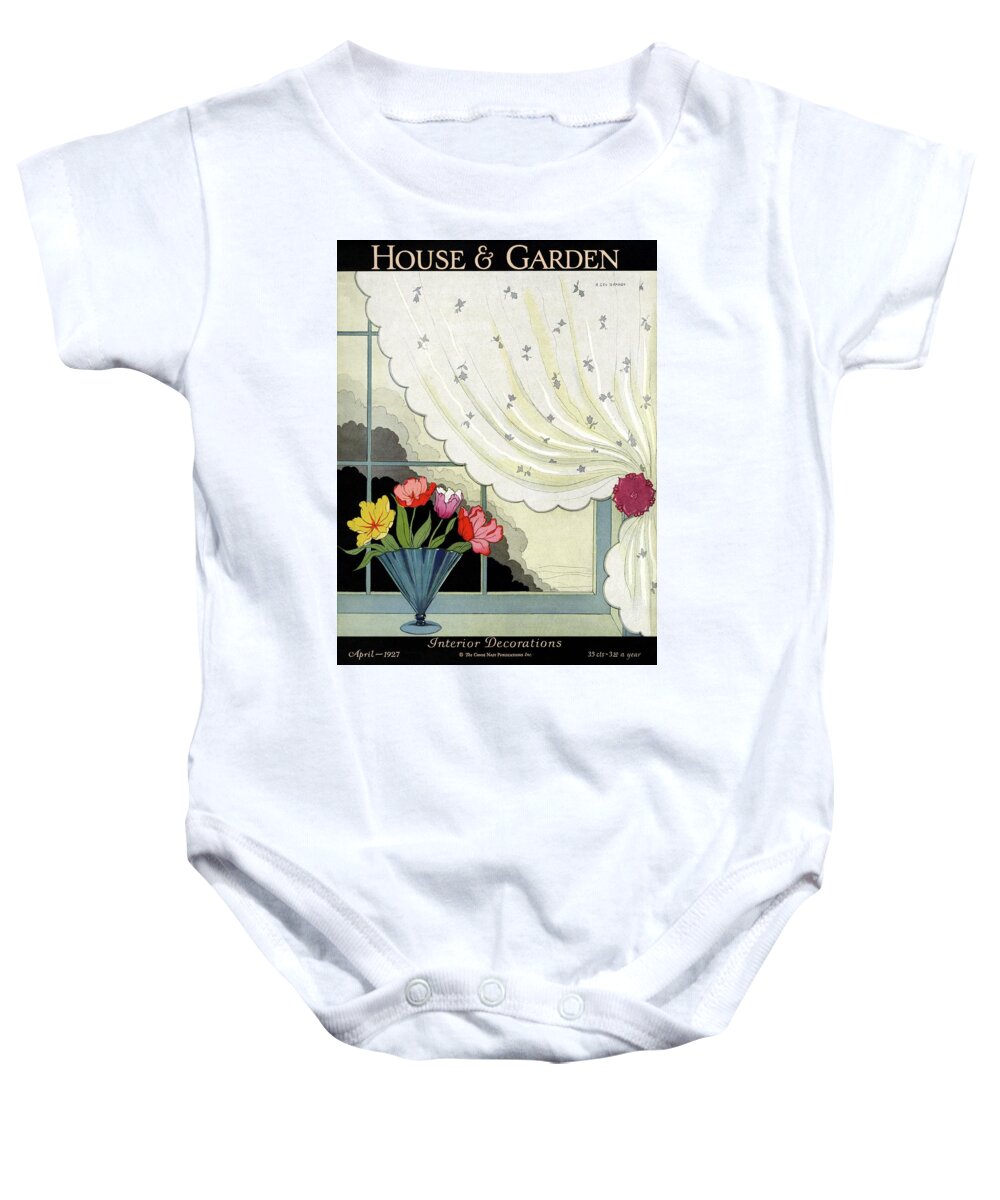 House And Garden Baby Onesie featuring the photograph Tulips In A Fan-shaped Vase On A Window Sill by H. George Brandt