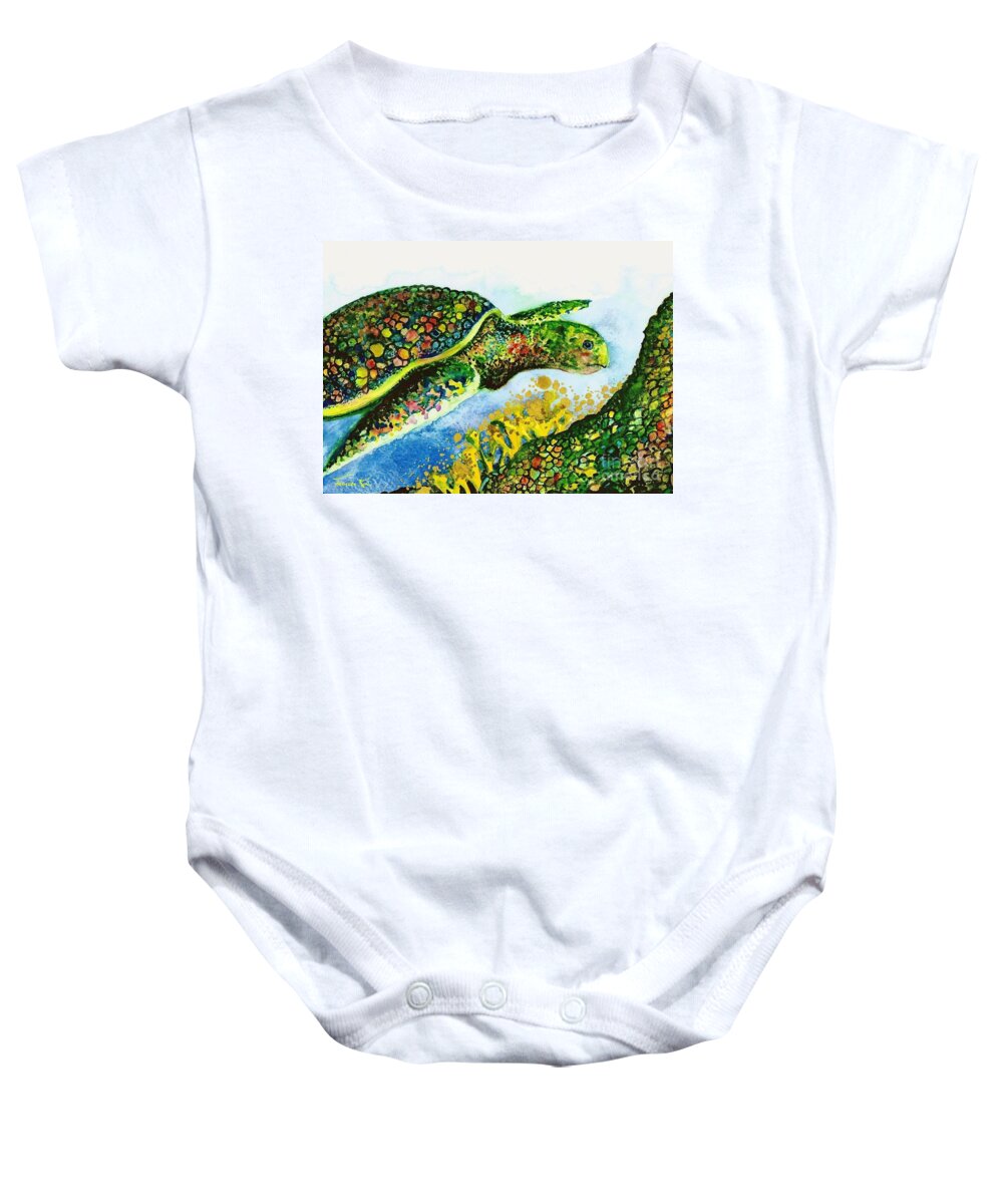 Nature Baby Onesie featuring the painting Turtle Love by Frances Ku