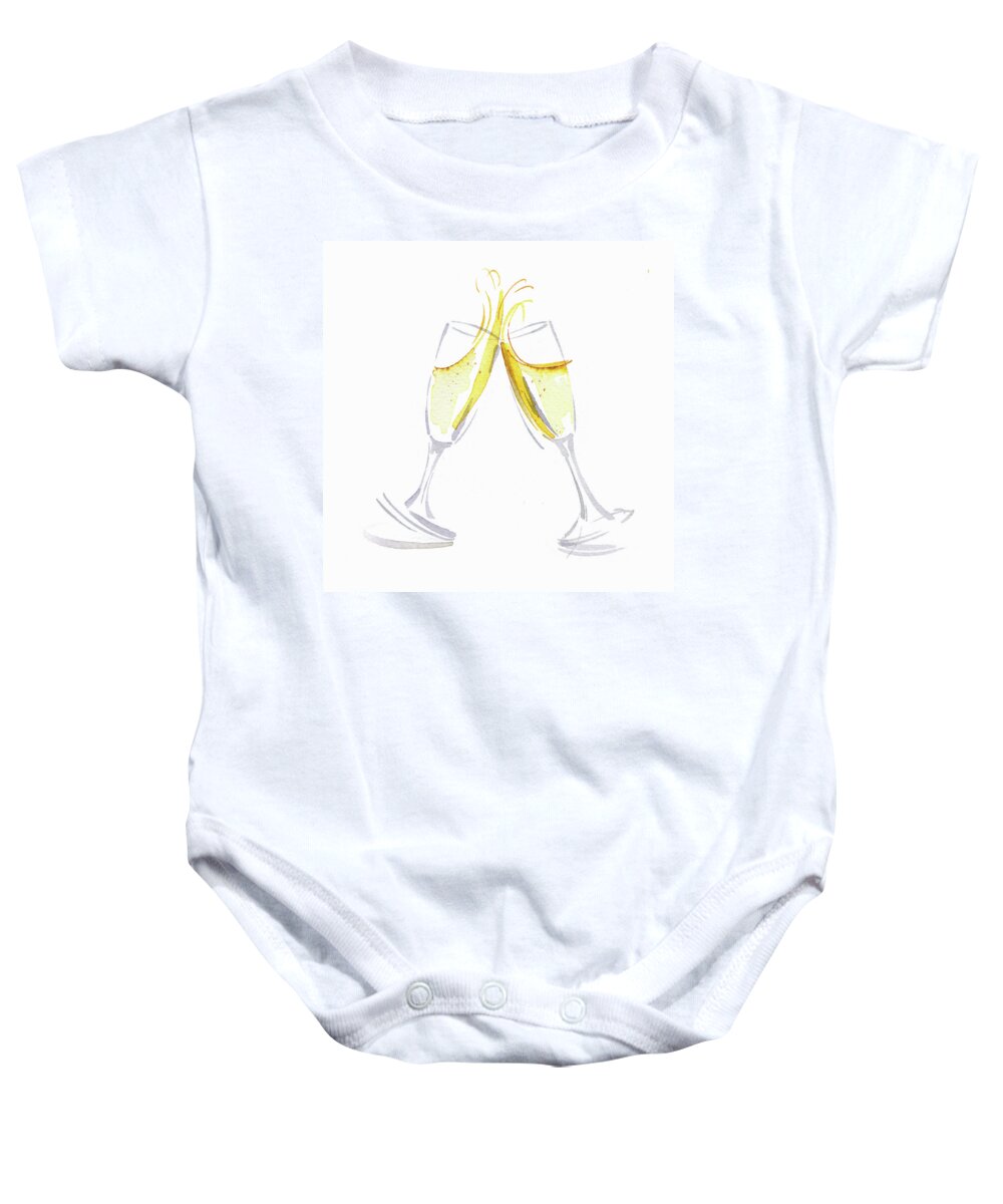 Alcohol Baby Onesie featuring the painting Two Champagne Glasses Toasting by Ikon Images
