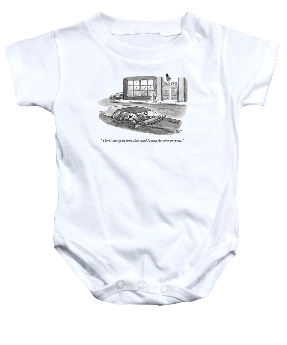 Crime Baby Onesie featuring the drawing Two Criminals In Suits Sit In A Car by Frank Cotham