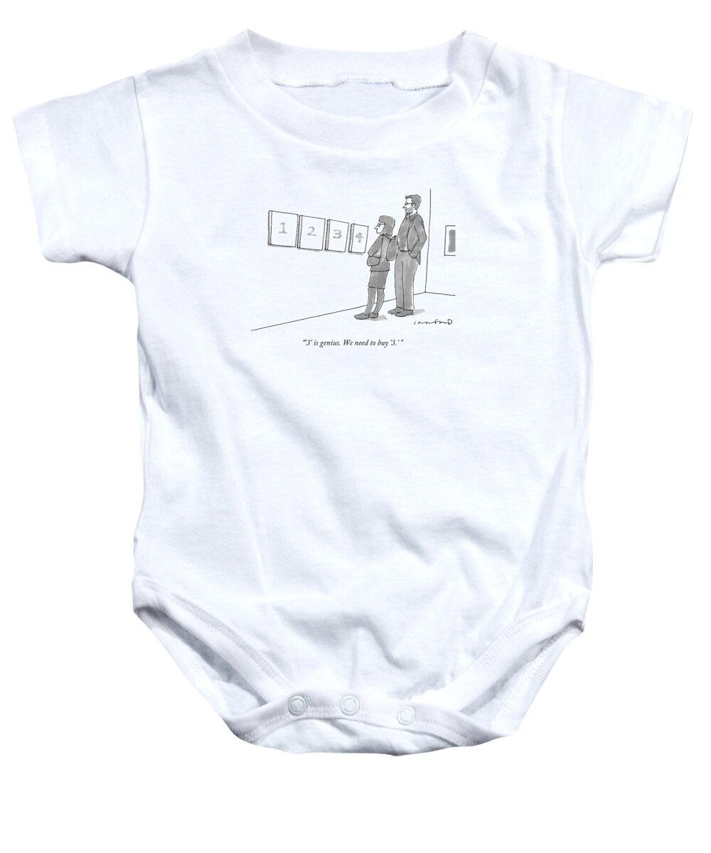 Modern Art Baby Onesie featuring the drawing Two Hip-looking People In A Gallery by Michael Crawford