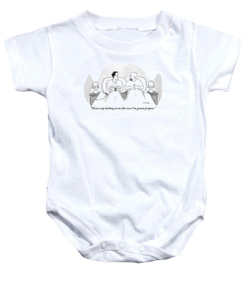 Gays (homosexuals) Baby Onesie featuring the drawing Two Men Are In Bed Together. One by Emily Flake