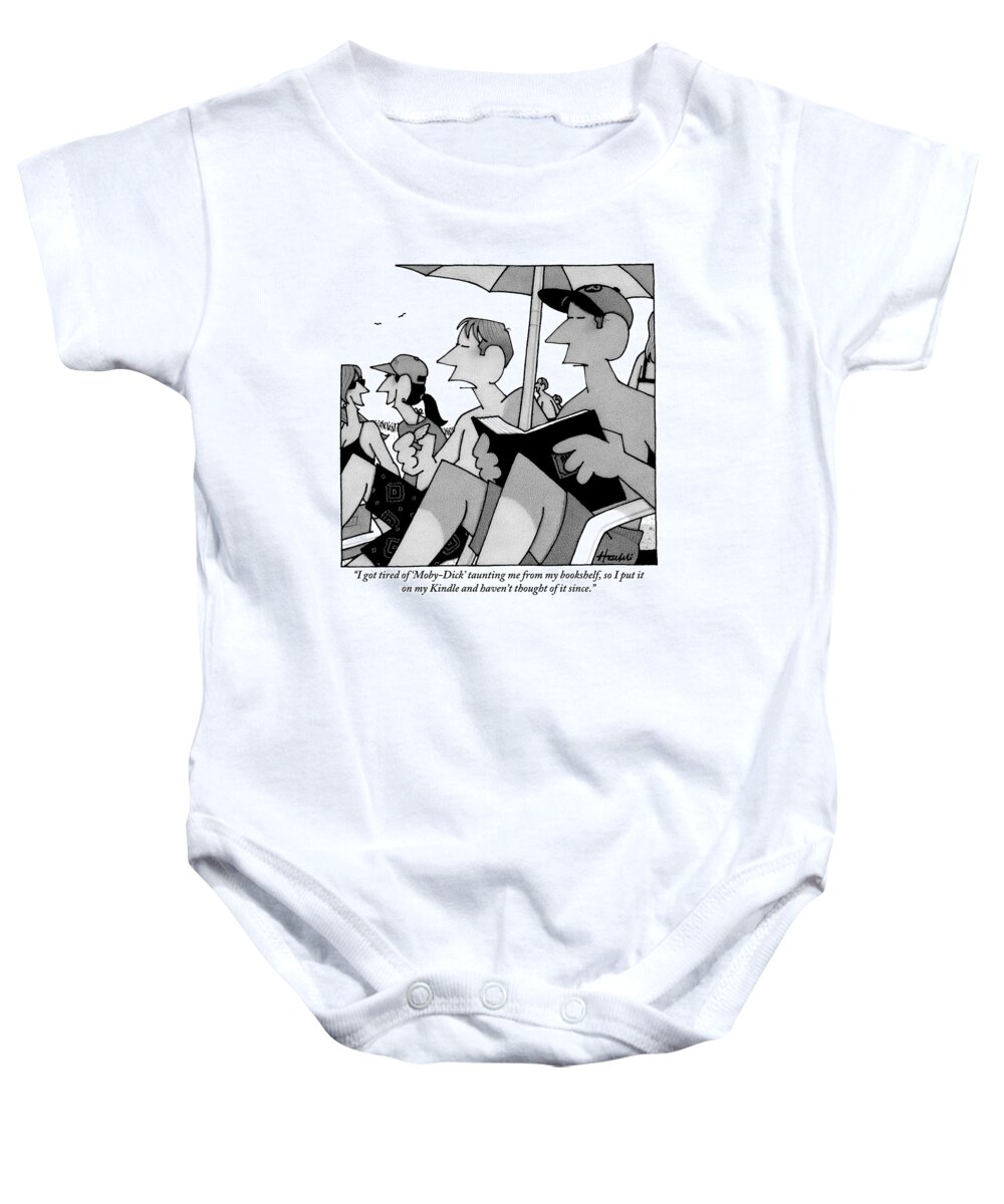 Moby Dick Baby Onesie featuring the drawing Two Men At The Beach by William Haefeli