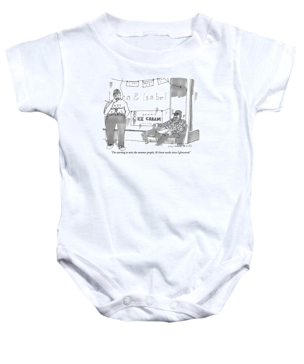 Vacation Baby Onesie featuring the drawing Two Men Sit Outside An Ice Cream Shop Smoking by Michael Crawford