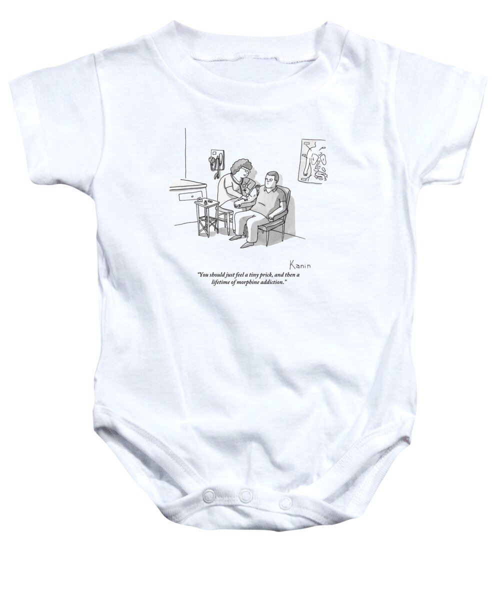 Boy Baby Onesie featuring the drawing Two People - Boy And Female Nurse - In Doctor's by Zachary Kanin