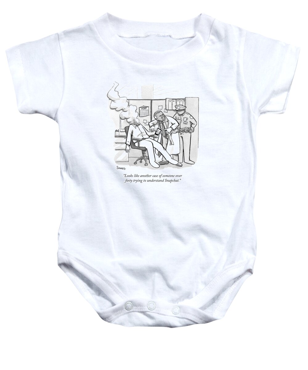 Police Baby Onesie featuring the drawing Two Police Investigating A Man Holding An Iphone by Benjamin Schwartz
