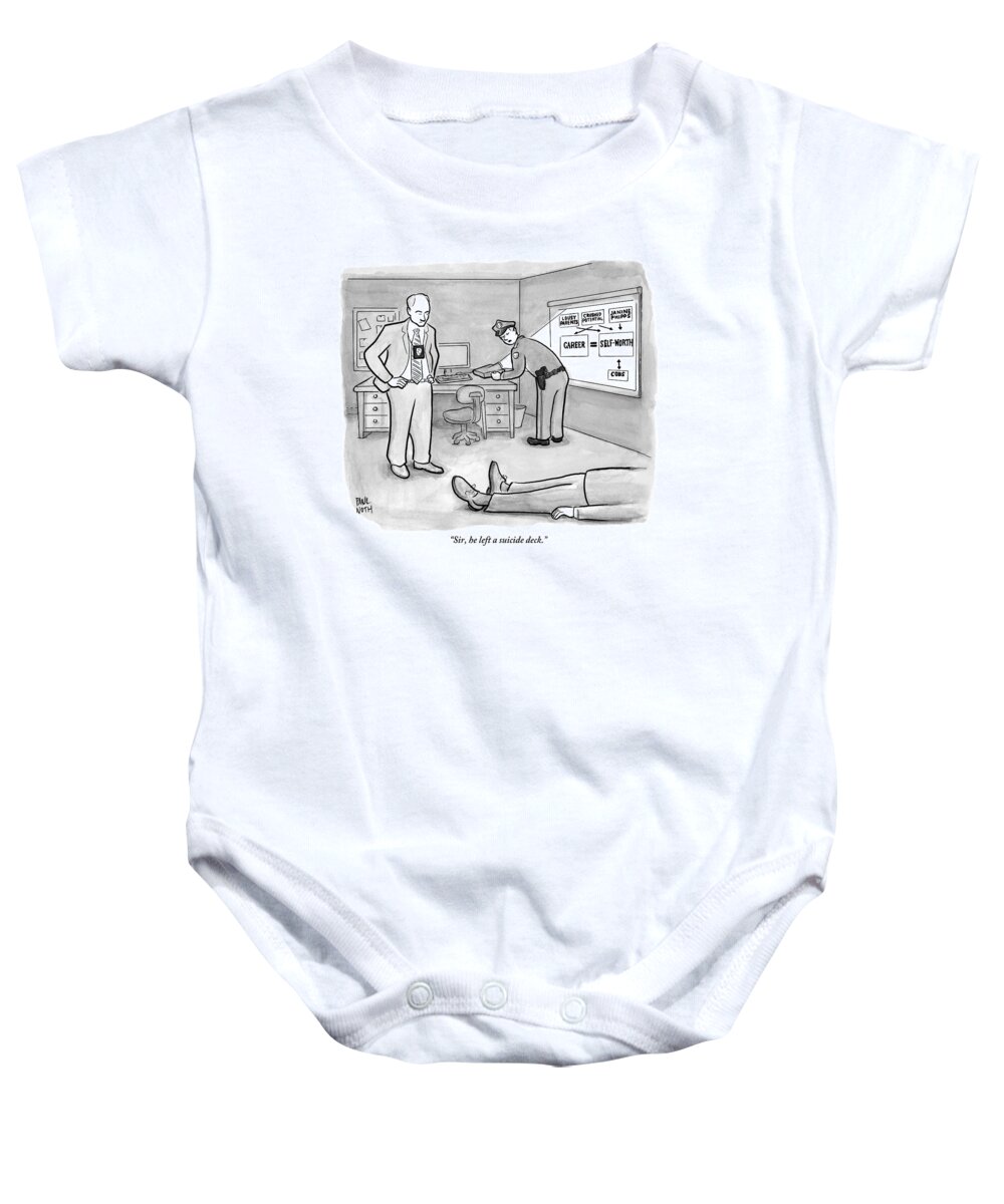 Death Baby Onesie featuring the drawing Two Policemen Are Seen Talking Next To A Dead by Paul Noth