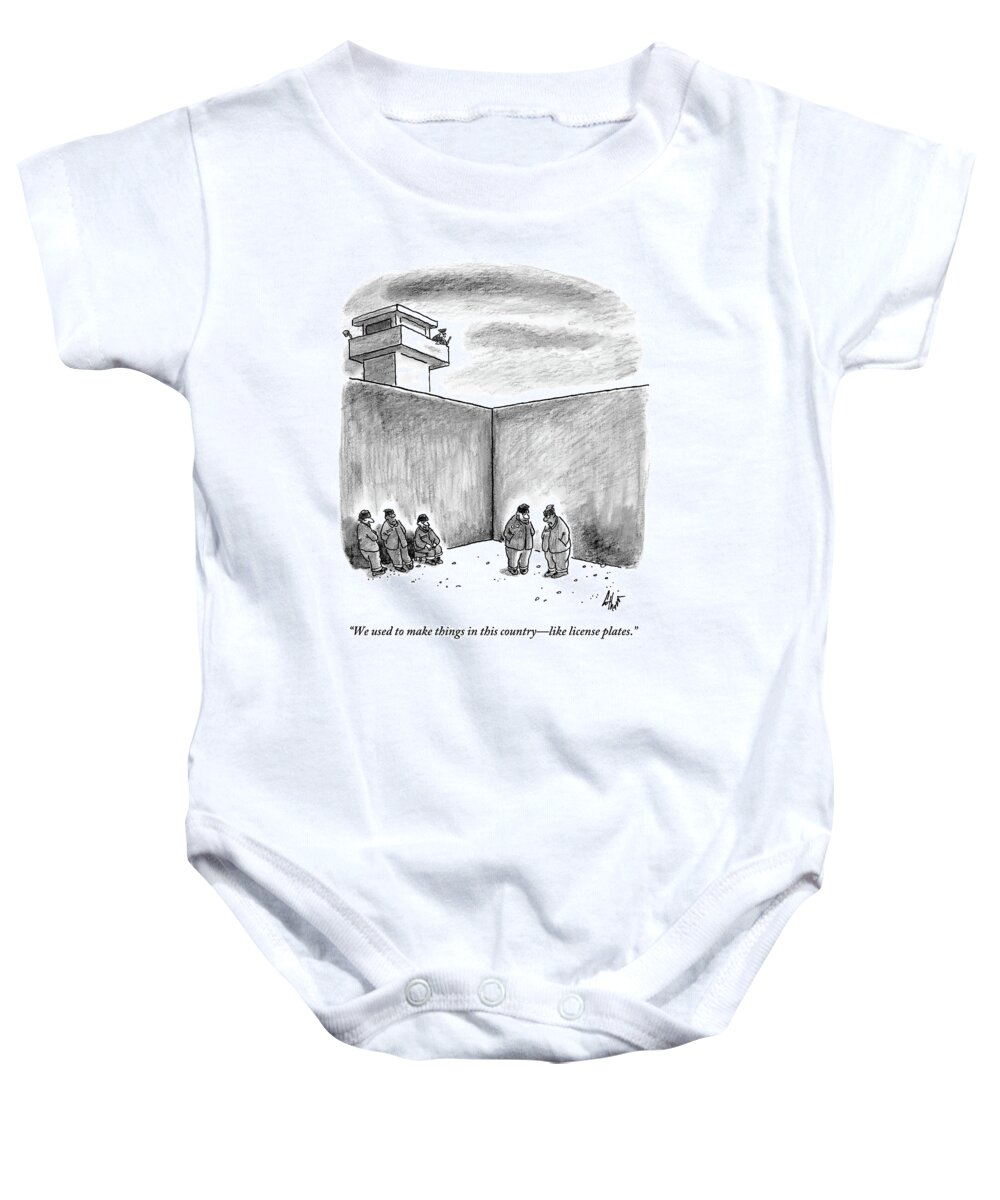 Prison Baby Onesie featuring the drawing Two Prisoners Talk In The A Prison Yard by Frank Cotham