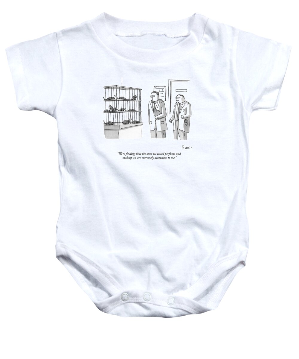 Lab Baby Onesie featuring the drawing Two Scientists Look At Rats In A Lab Cages by Zachary Kanin