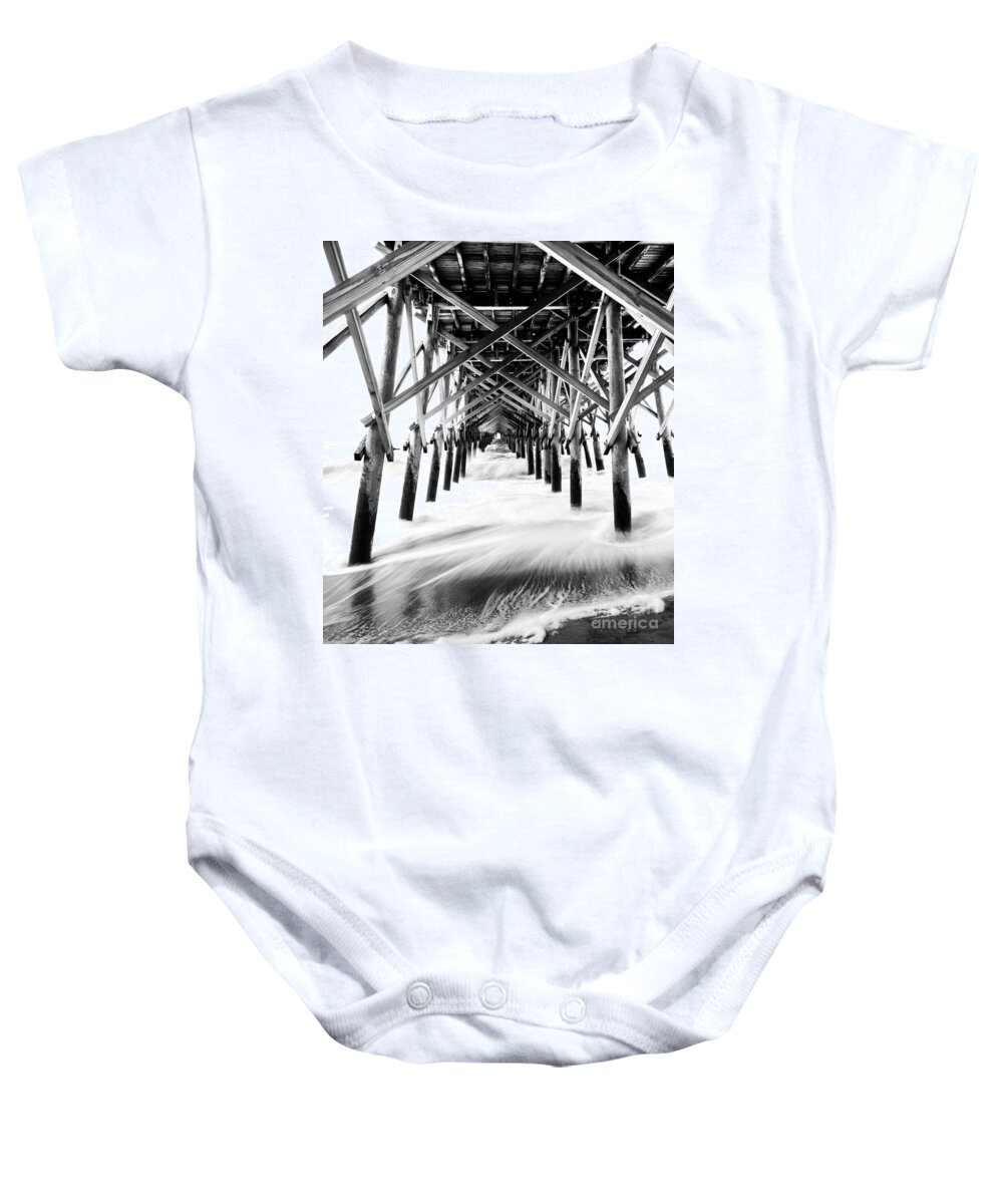 Folly Beach Pier Baby Onesie featuring the photograph Under the Pier Folly Beach by Donnie Whitaker