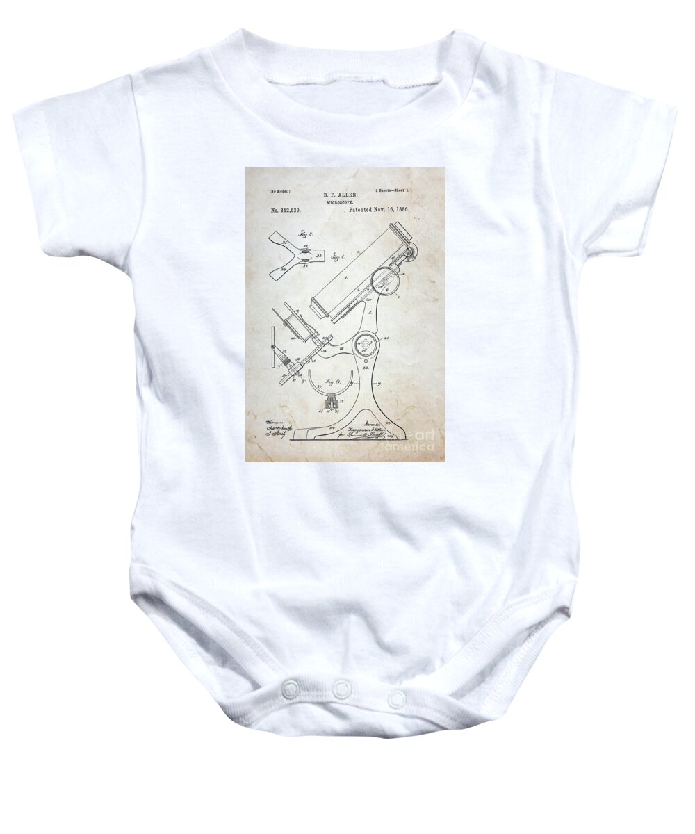 Paul Ward Baby Onesie featuring the photograph Vintage Microscope Patent by Paul Ward