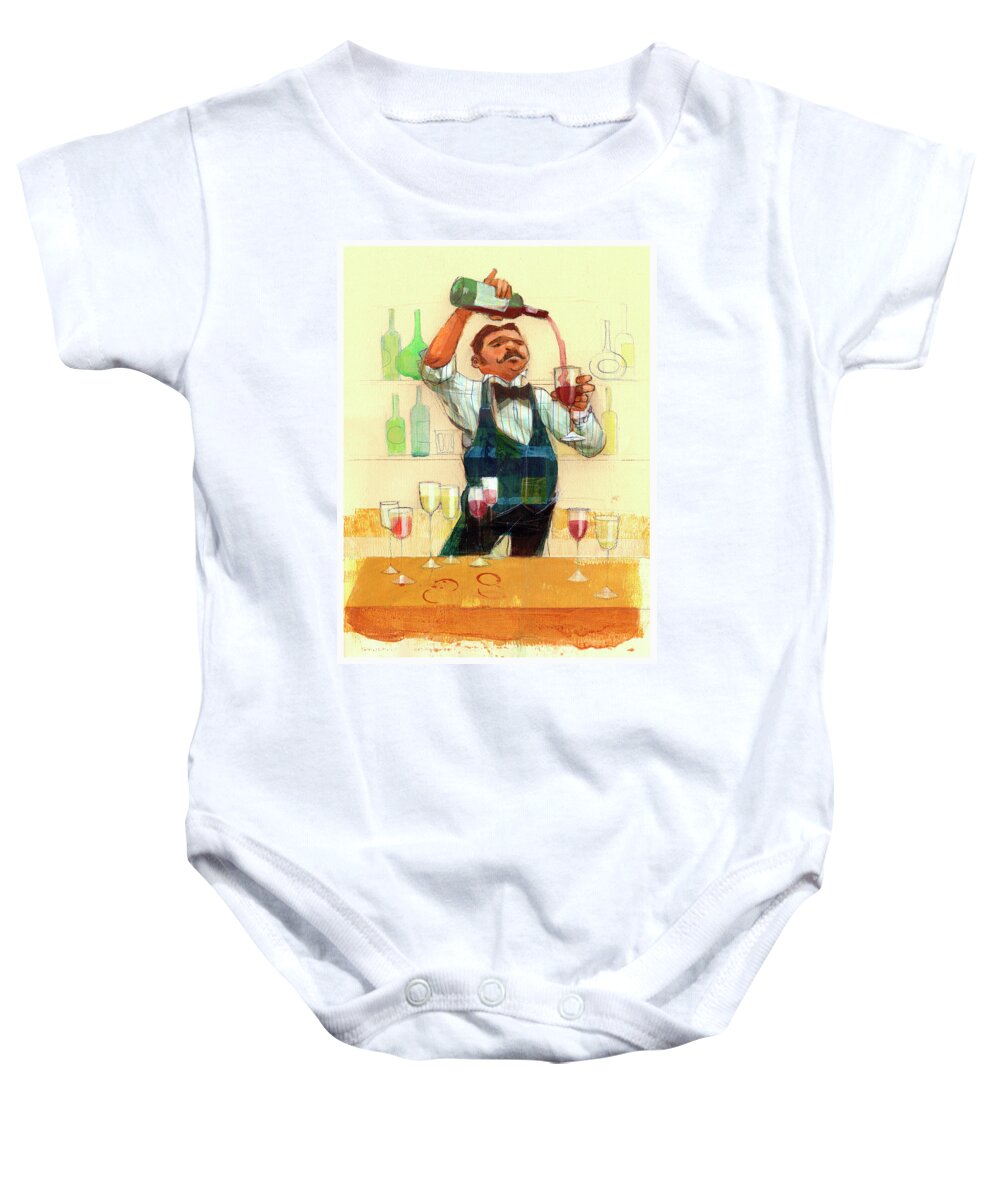 30-35 Baby Onesie featuring the photograph Waiter Pouring Red Wine by Ikon Ikon Images