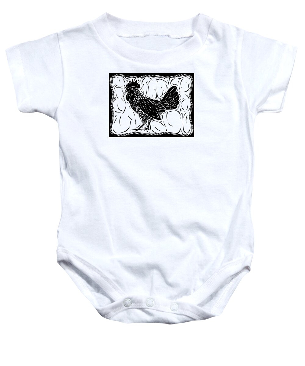 Rooster Baby Onesie featuring the digital art Walking Along by Alison Stein