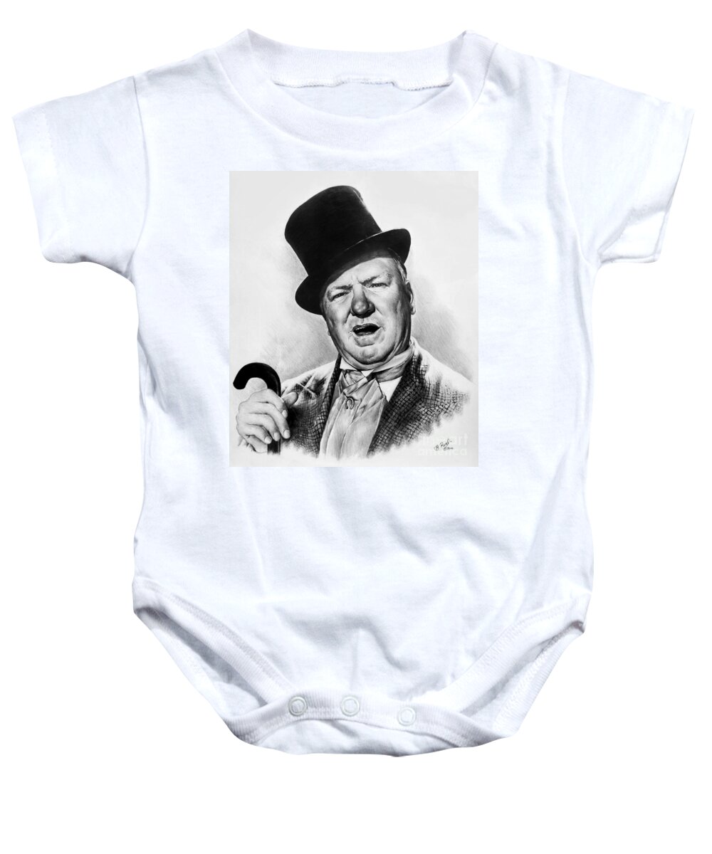W.c. Fields Baby Onesie featuring the drawing WC Fields My little chickadee by Andrew Read