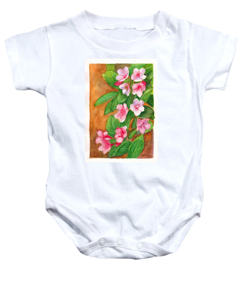 Blossom Baby Onesie featuring the painting Weigelas in bloom by Dai Wynn
