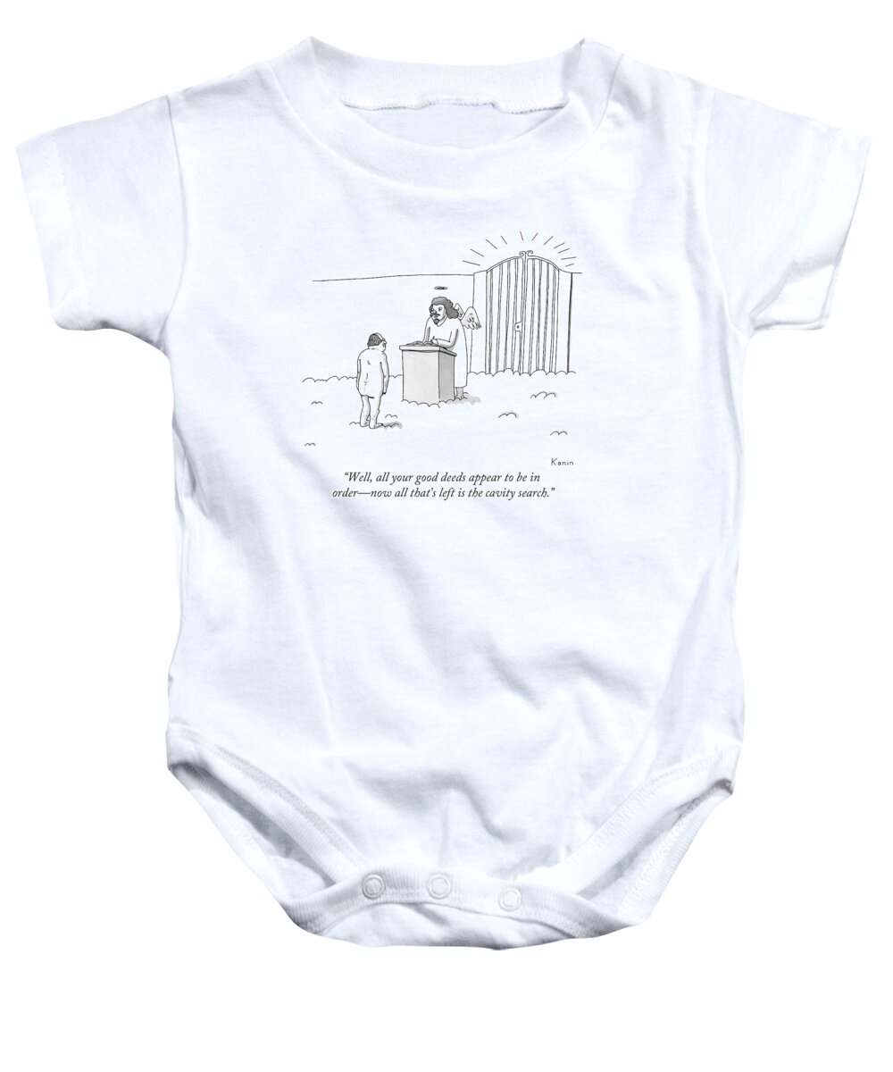 Heaven Baby Onesie featuring the drawing Well, All Your Good Deeds Appear To Be In Order - by Zachary Kanin