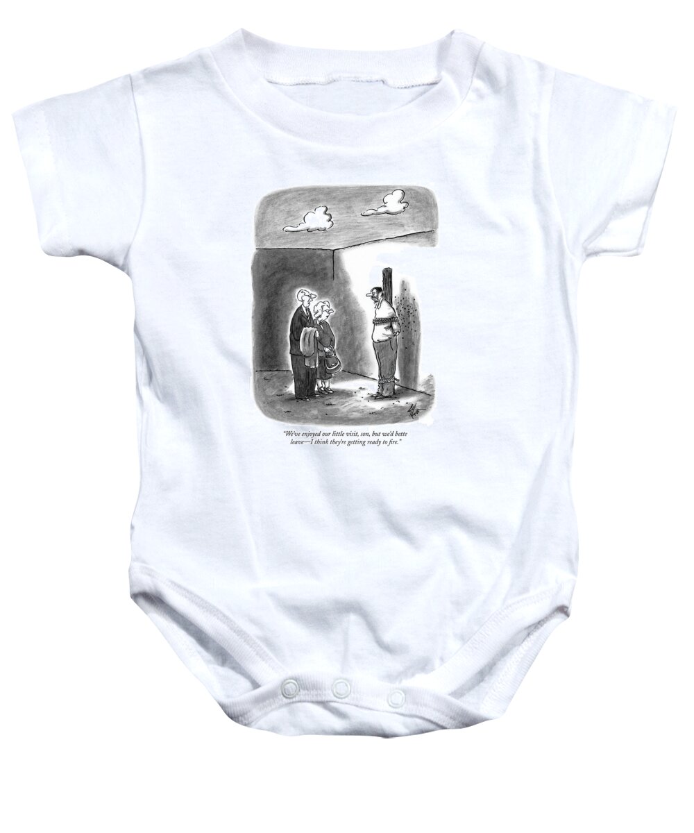 Executions Baby Onesie featuring the drawing We've Enjoyed Our Little Visit by Frank Cotham
