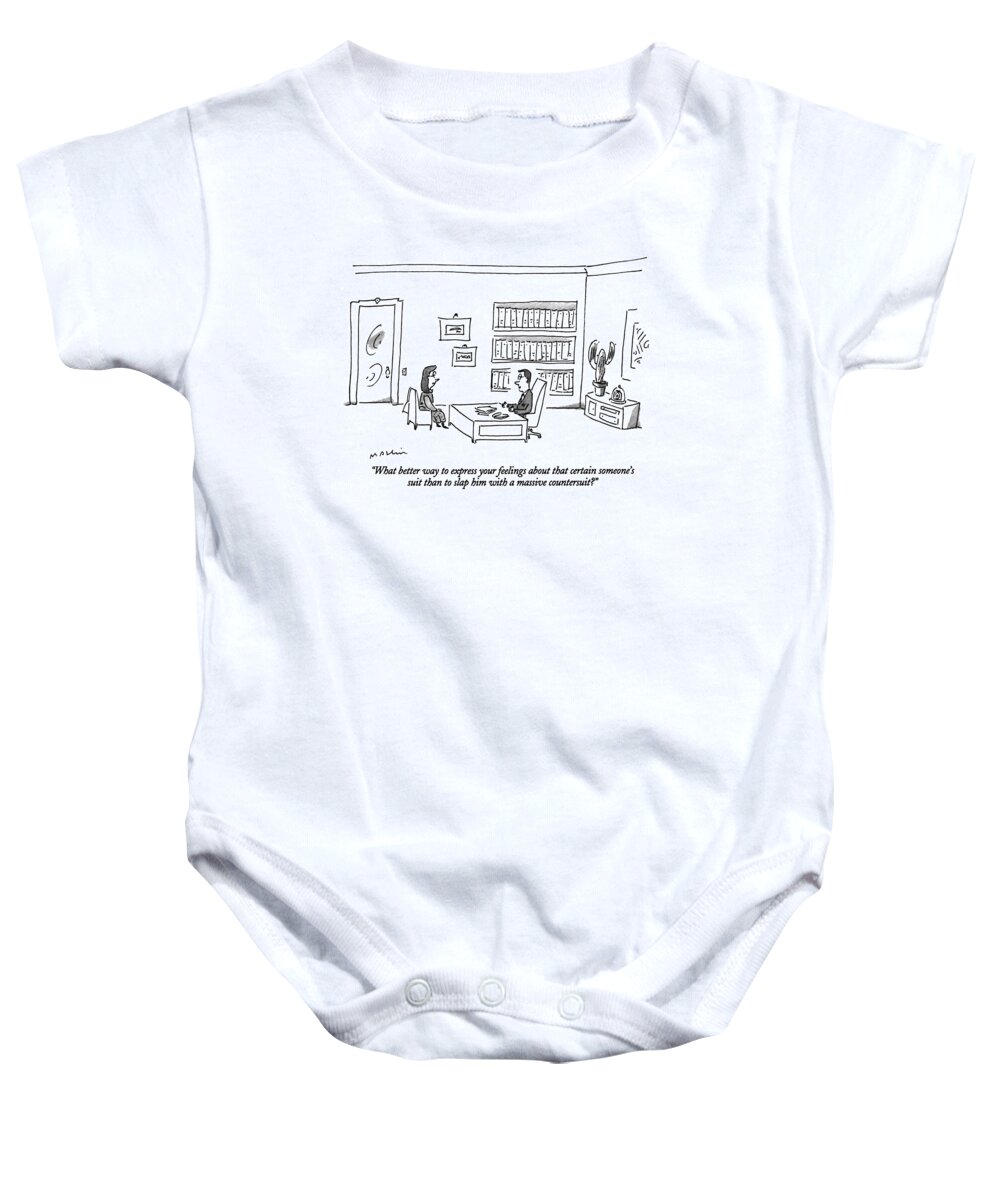 (man Talking To Woman In Office)
Law Baby Onesie featuring the drawing What Better Way To Express Your Feelings by Michael Maslin