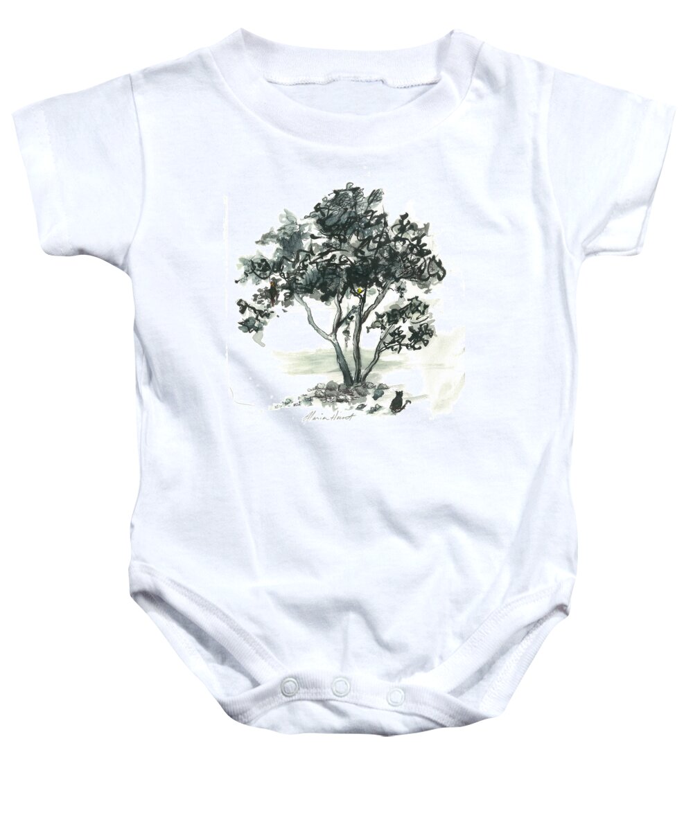 Tree Baby Onesie featuring the painting Studying the Menu by Maria Hunt