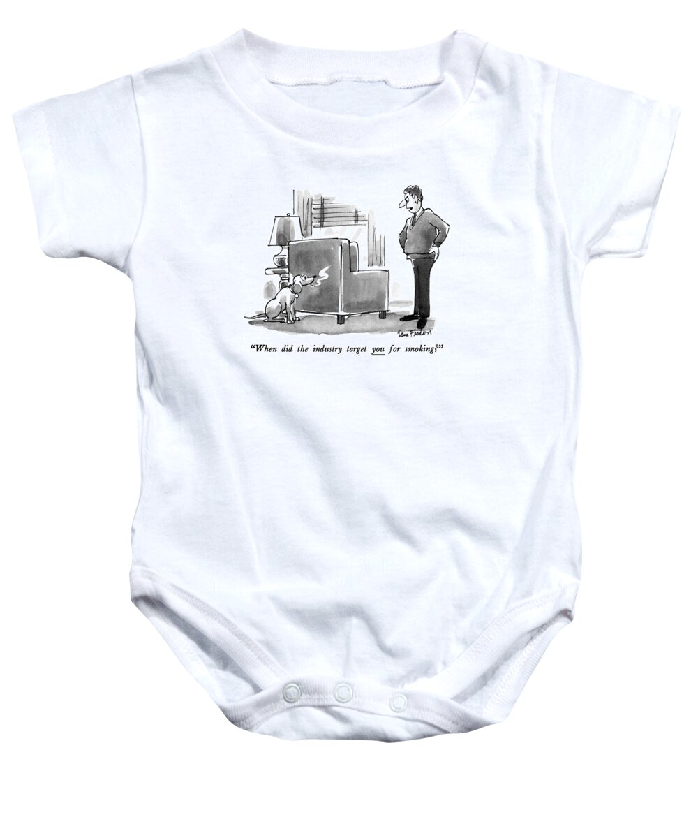 Advertising Baby Onesie featuring the drawing When Did The Industry Target You For Smoking? by Dana Fradon