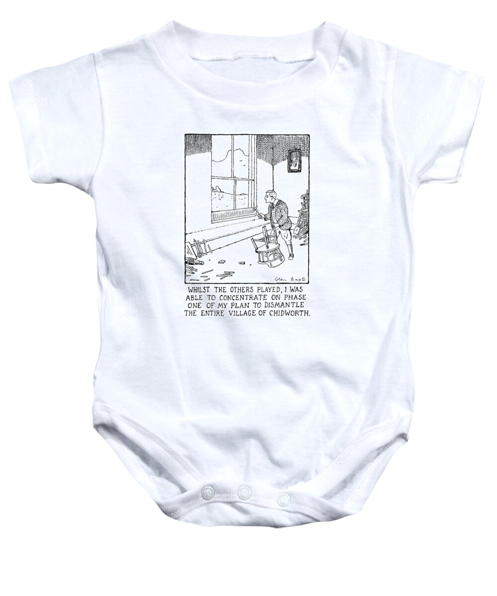 Children Baby Onesie featuring the drawing Whilst The Others Played by Glen Baxter