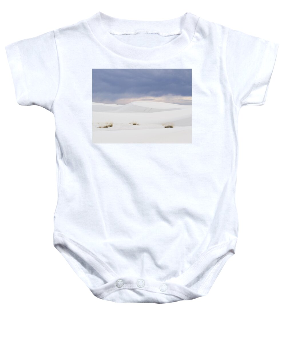 White Sandsjean Noren Baby Onesie featuring the photograph White Sands Cloudy Sunset by Jean Noren