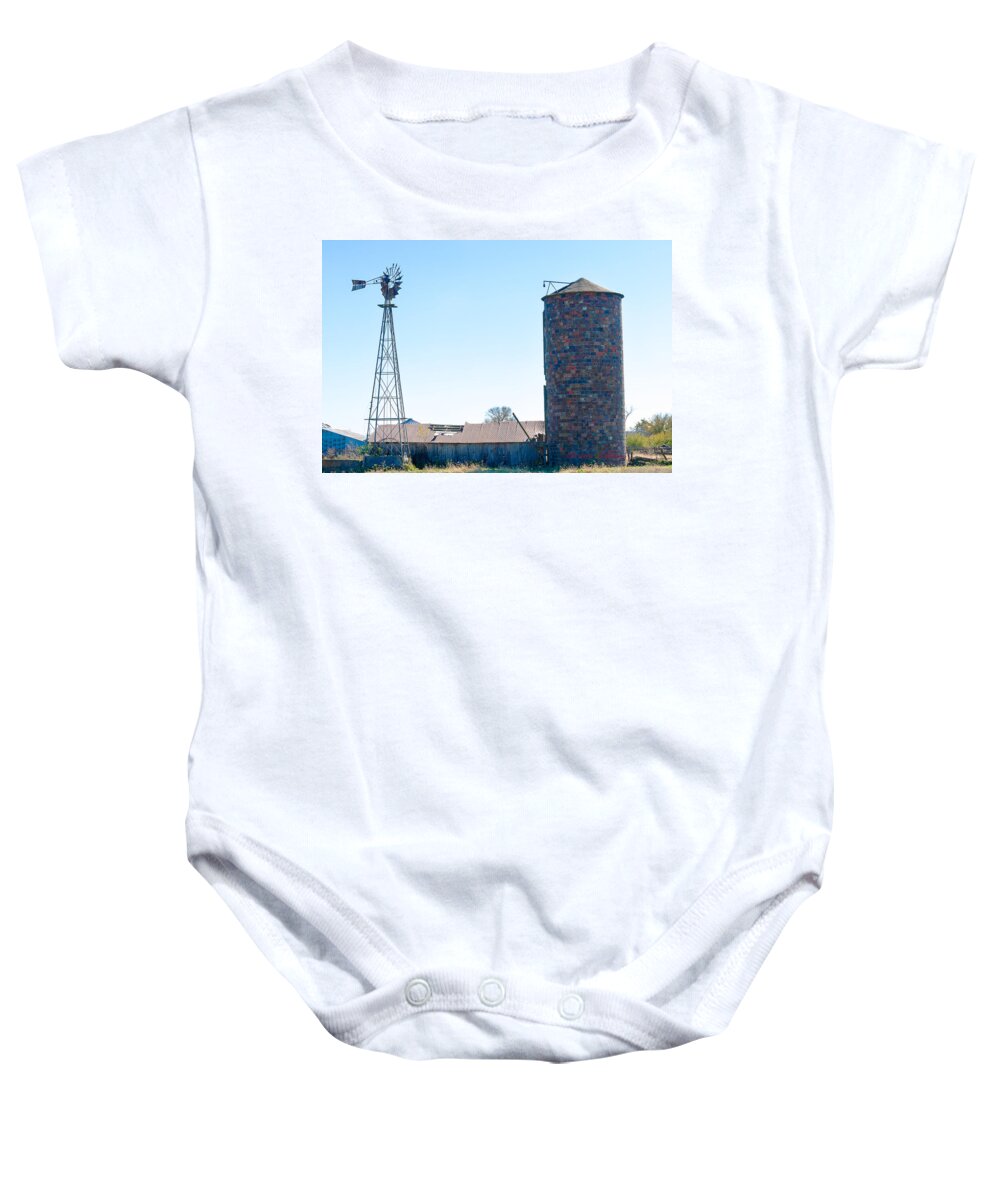 Barns Baby Onesie featuring the photograph Windmill Shed Silo by Ed Peterson