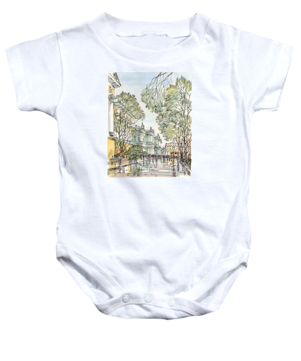 Winter Palace Saint Petersburg Baby Onesie featuring the painting Winter Palace Saint Petersburg by Maria Rabinky