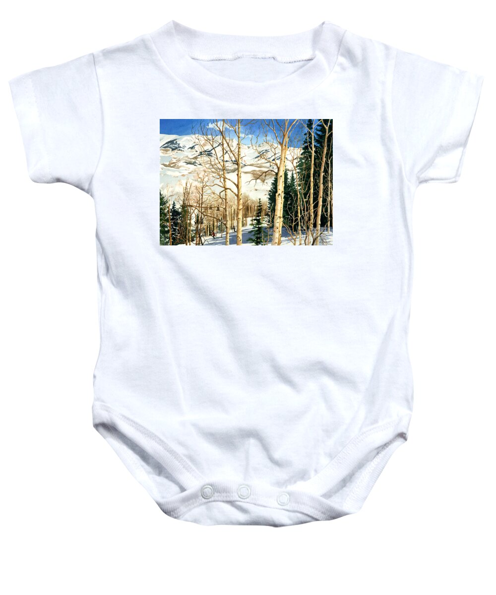 Watercolor Trees Baby Onesie featuring the painting Winter Playground by Barbara Jewell