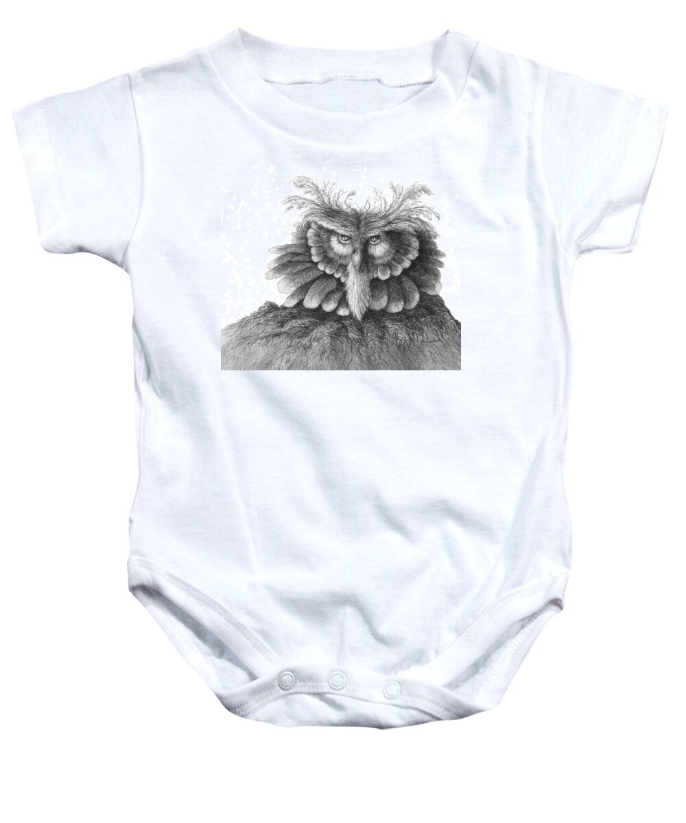 Owl Baby Onesie featuring the painting Wise Likeness by Peter Rashford
