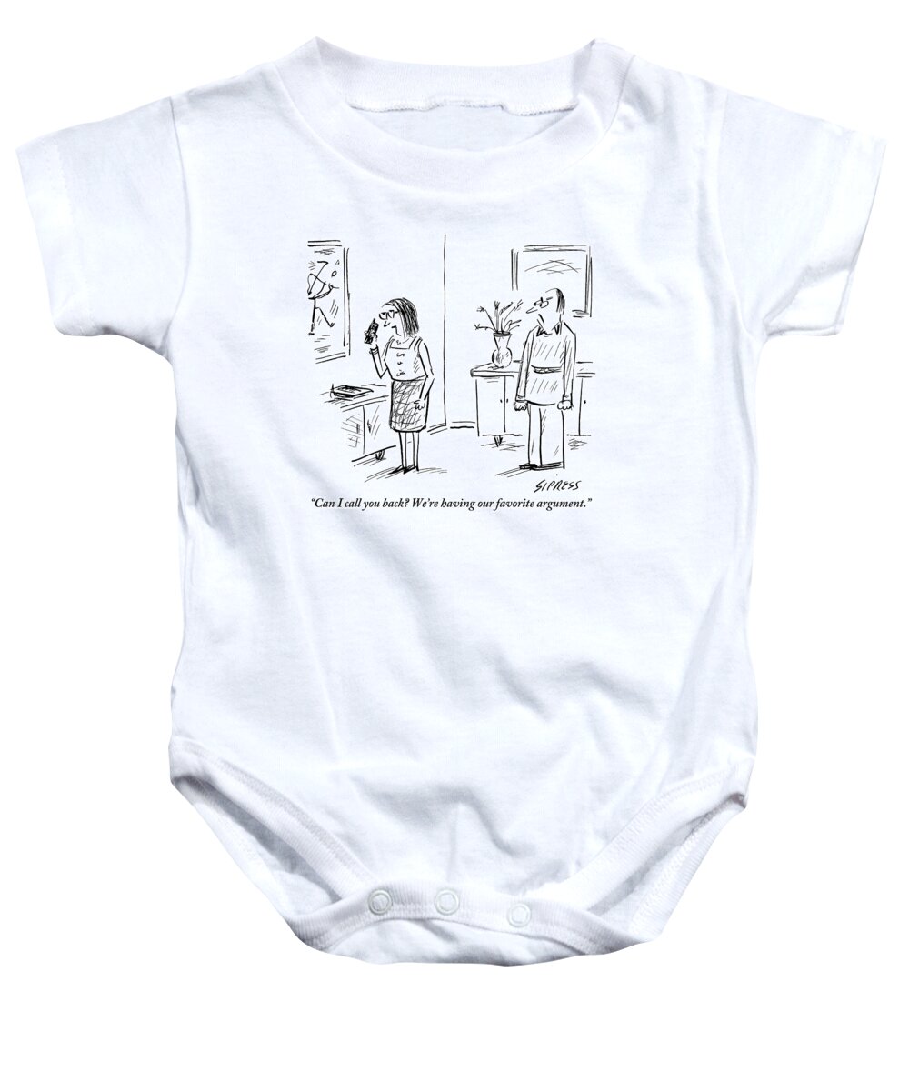 Call Baby Onesie featuring the drawing Woman Talks On Phone by David Sipress