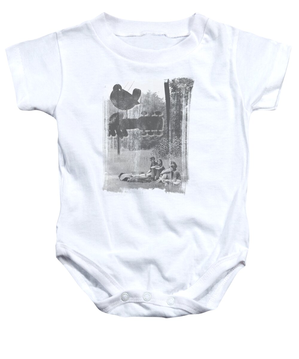  Baby Onesie featuring the digital art Woodstock - Hippies In A Field by Brand A