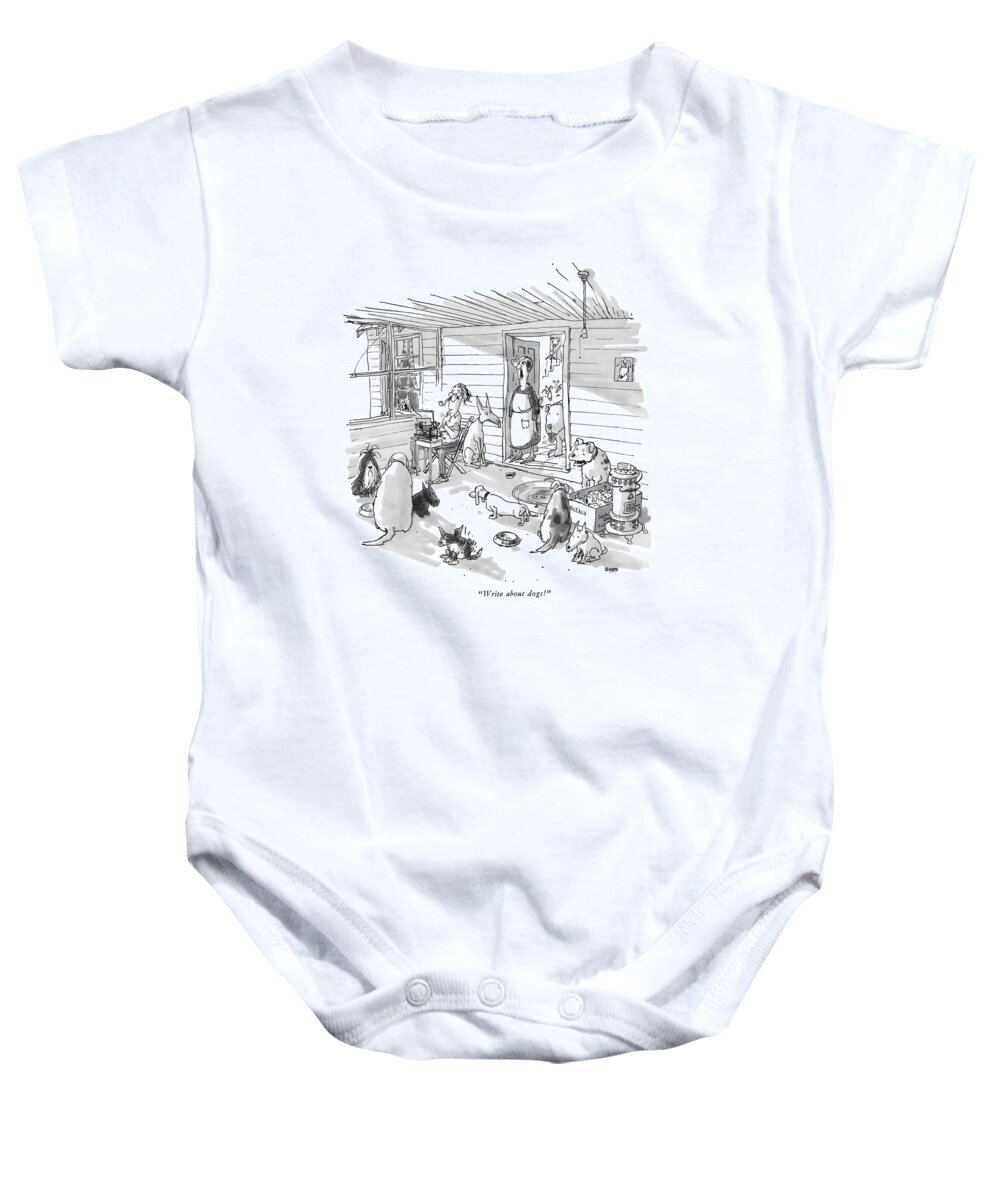  Write About Dogs! Baby Onesie featuring the drawing Write About Dogs by George Booth