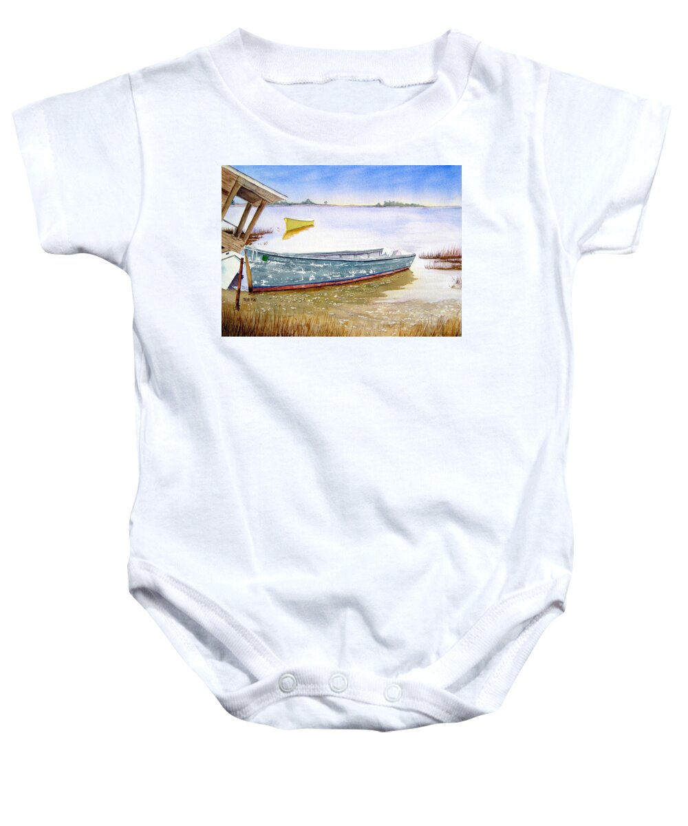 Yellow Baby Onesie featuring the painting Yellow Boat II by Julia RIETZ