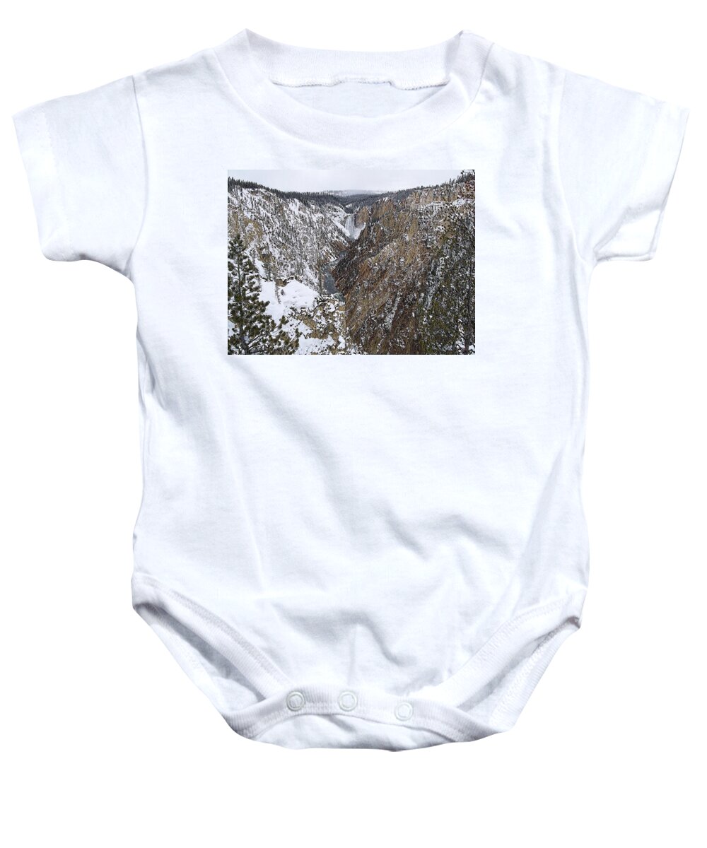 Yellowstone Baby Onesie featuring the photograph Yellowstone Canyon Falls by Enaid Silverwolf
