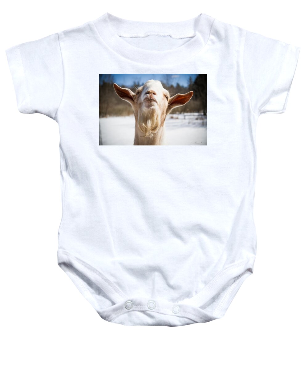 Photograph Baby Onesie featuring the photograph 'Yoda' Goat by Natalie Rotman Cote