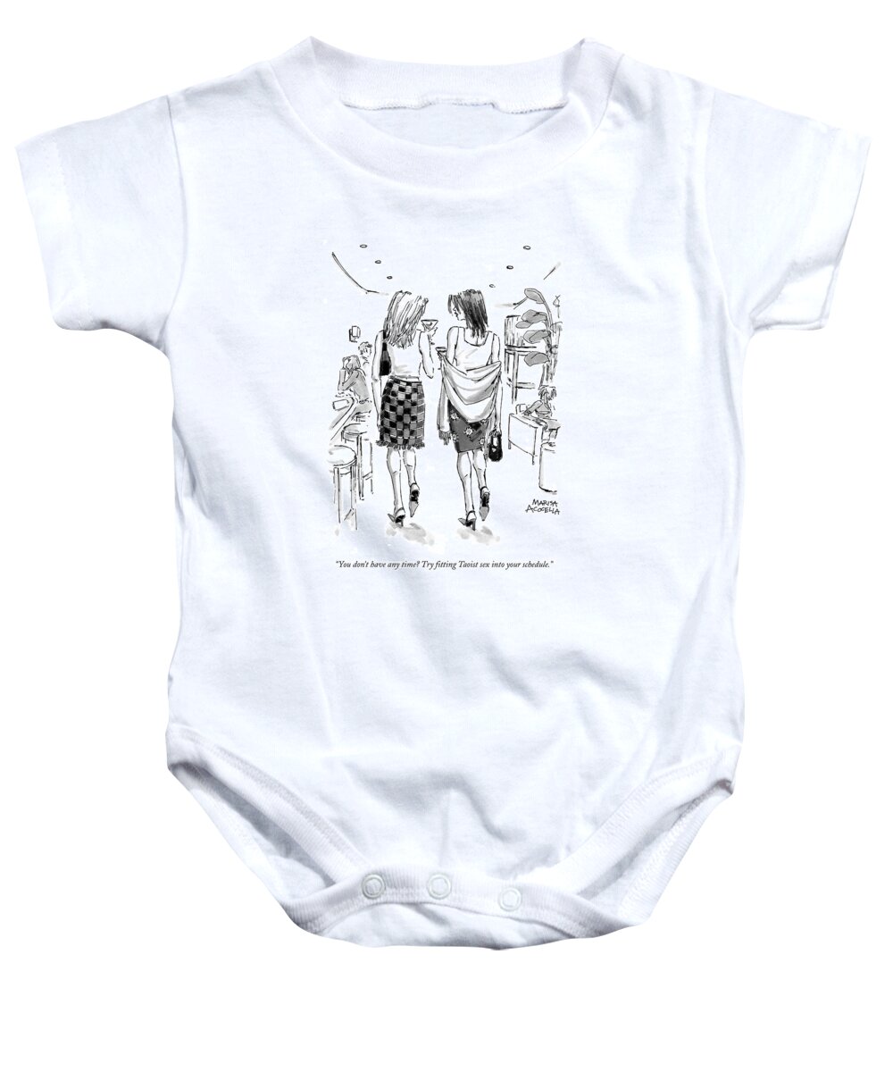 Sex Baby Onesie featuring the drawing You Don't Have Any Time? Try Fitting Taoist Sex by Marisa Acocella Marchetto