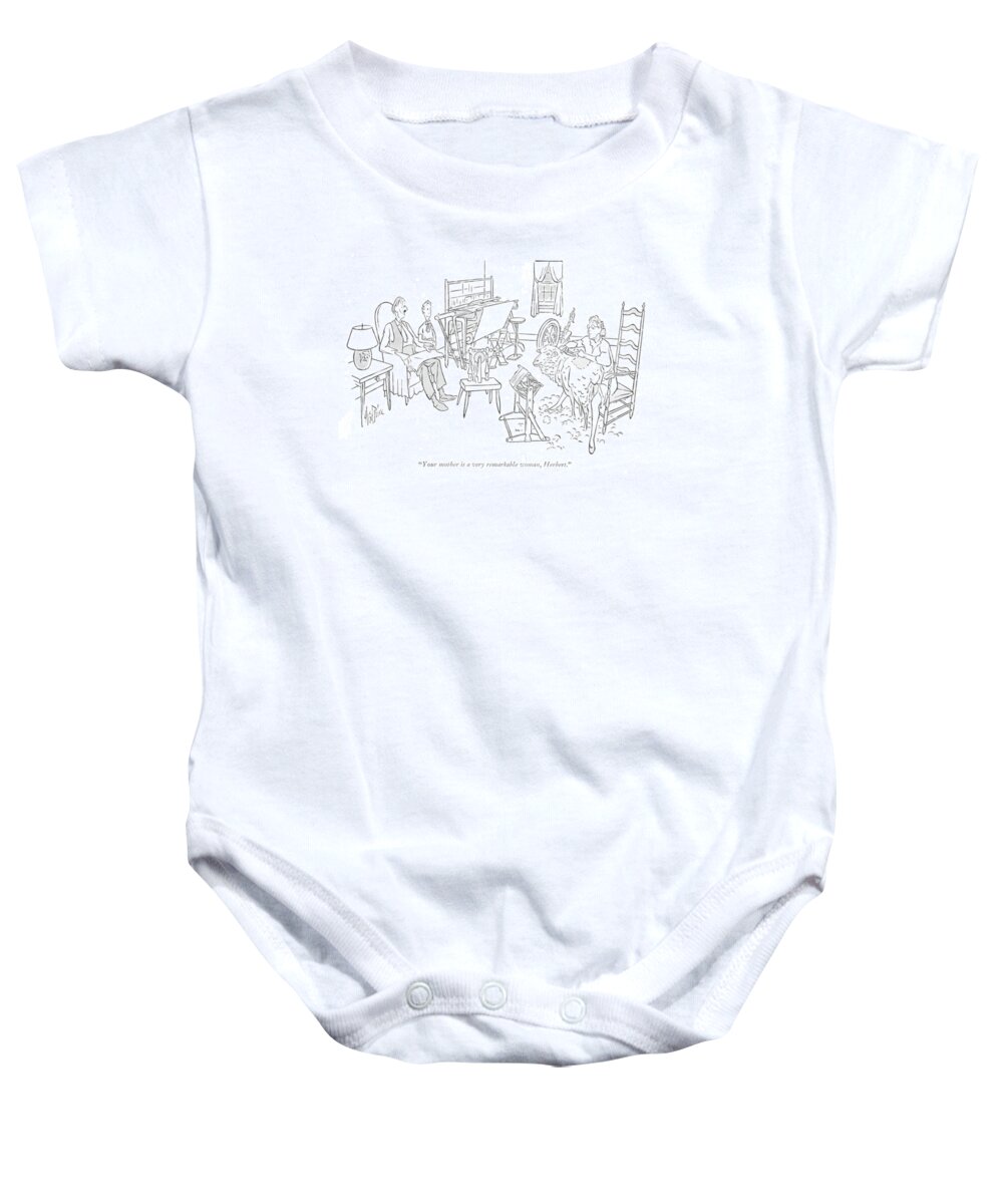 111385 Gpr George Price Baby Onesie featuring the drawing A Very Remarkable Womann by George Price