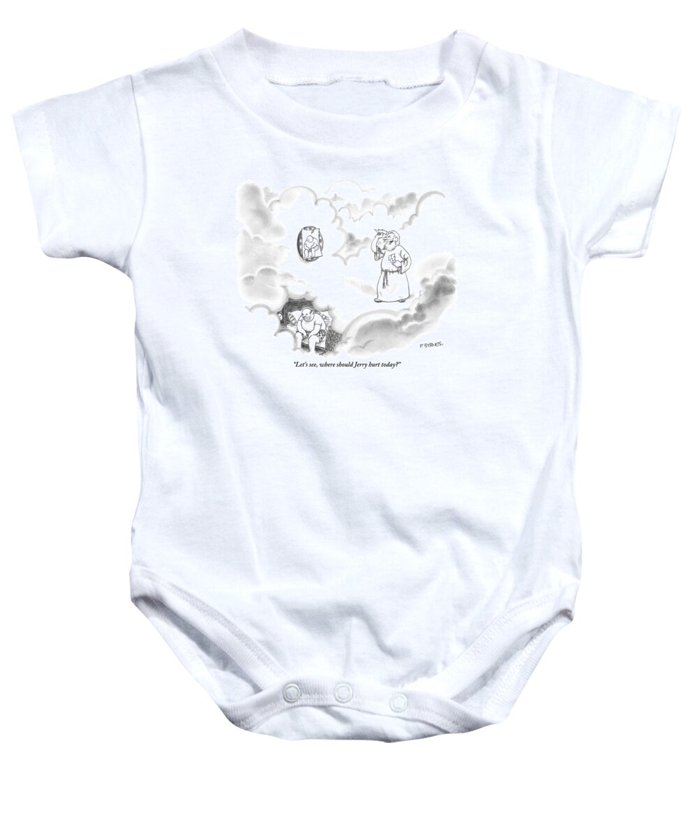 Gods Baby Onesie featuring the drawing Zeus Plays Darts by Pat Byrnes