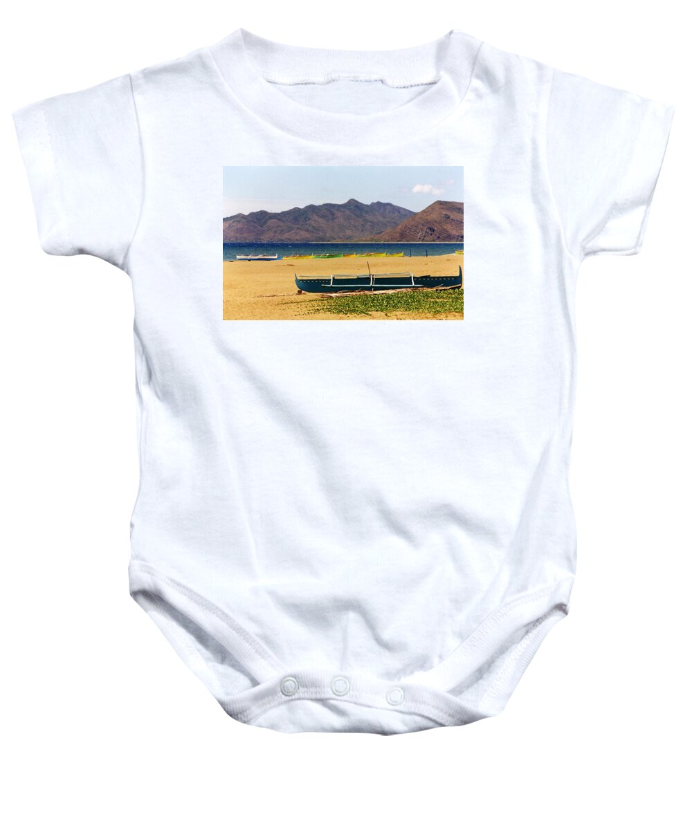 Philippines Baby Onesie featuring the photograph Boats on South China Sea Beach by Amelia Racca