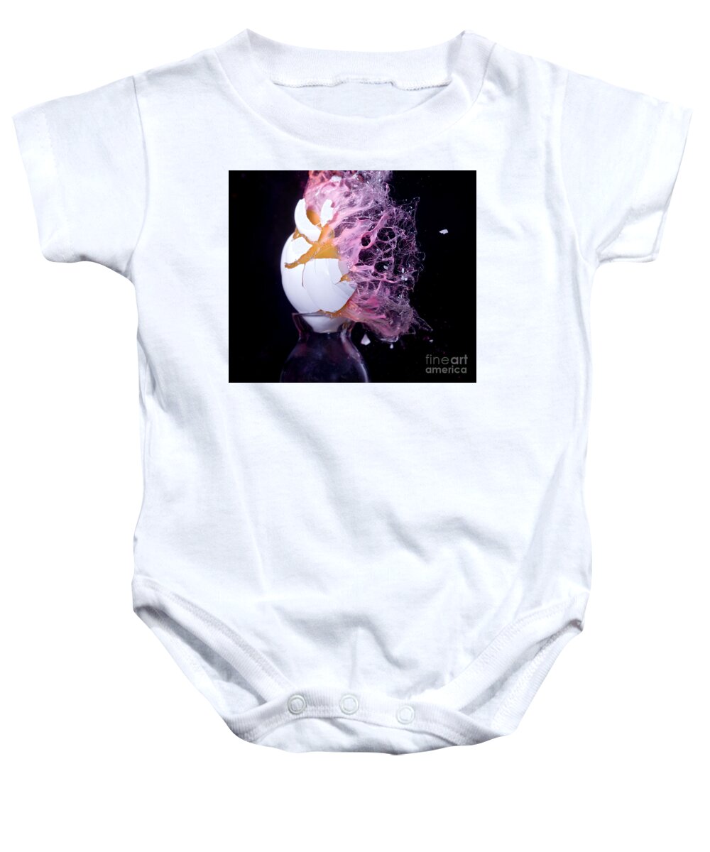 Paintball Baby Onesie featuring the photograph Paintball Hitting An Egg #3 by Ted Kinsman