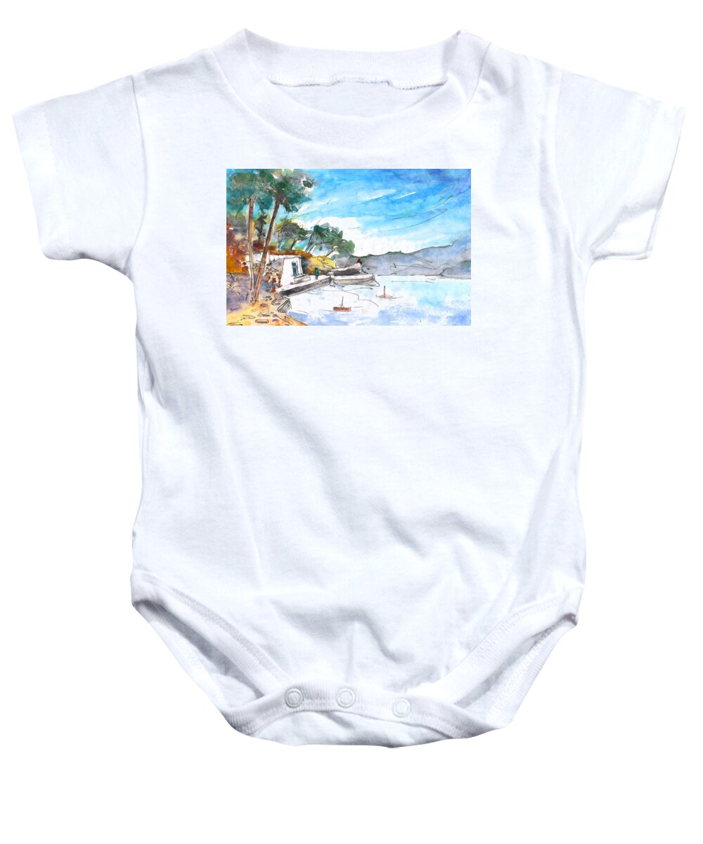 Travel Sketch Baby Onesie featuring the painting Agia Pelagia 01 by Miki De Goodaboom