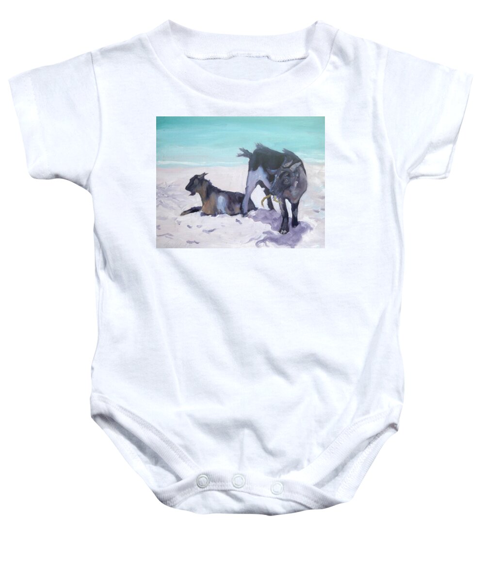 Goats Baby Onesie featuring the painting Beach Goats by Sheila Wedegis
