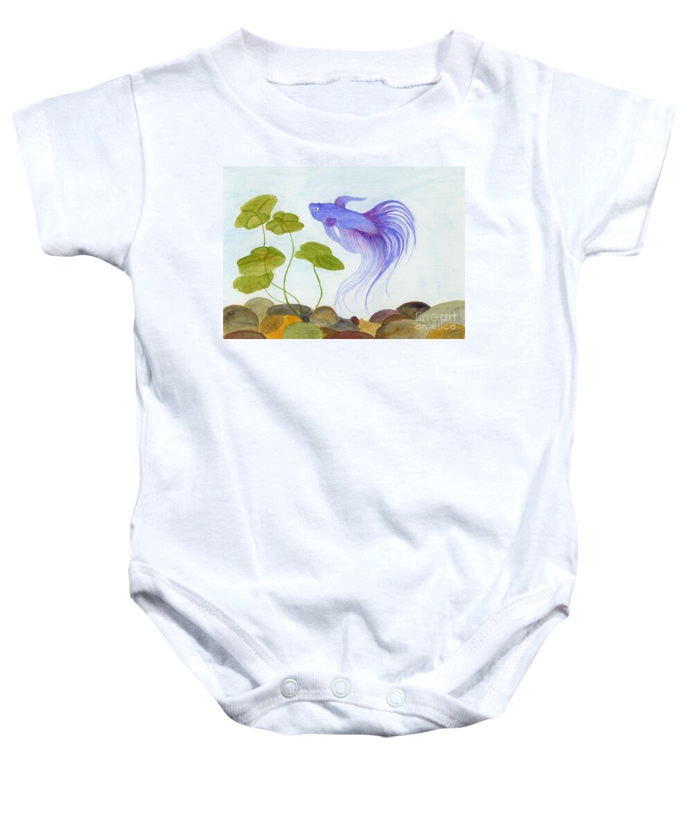 Betta Baby Onesie featuring the painting Blue Betta 2 by Jackie Irwin