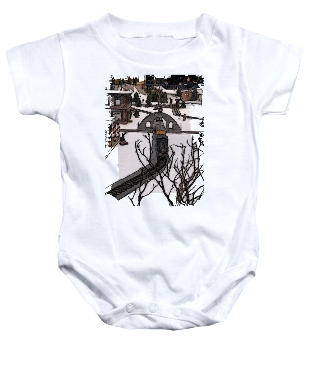 Christmas Baby Onesie featuring the digital art Christmas Train by Tim Allen